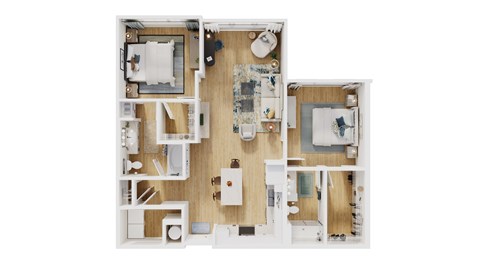 Floor plan for 2 beds, 2 baths, 1166 sqft